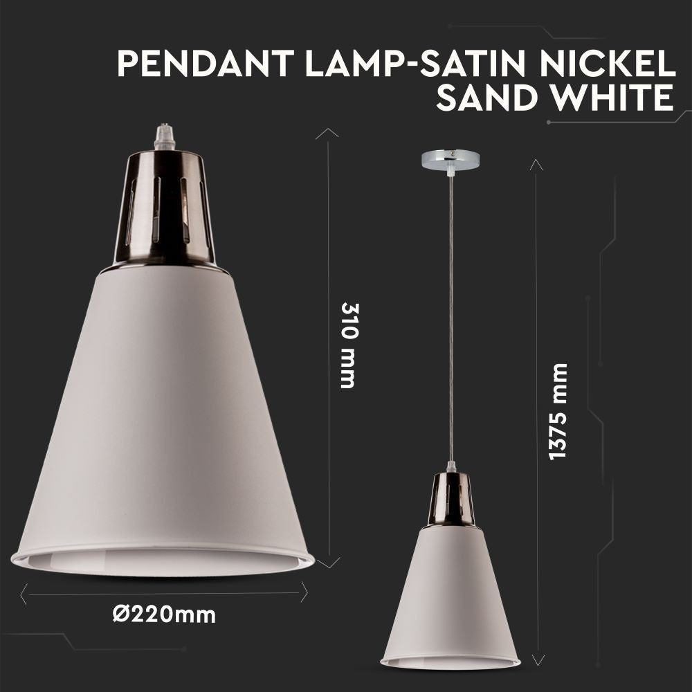V-Tac moderne pendellampe - Krom + hvid sandblæst, Ø22 cm, E27, Max 60W