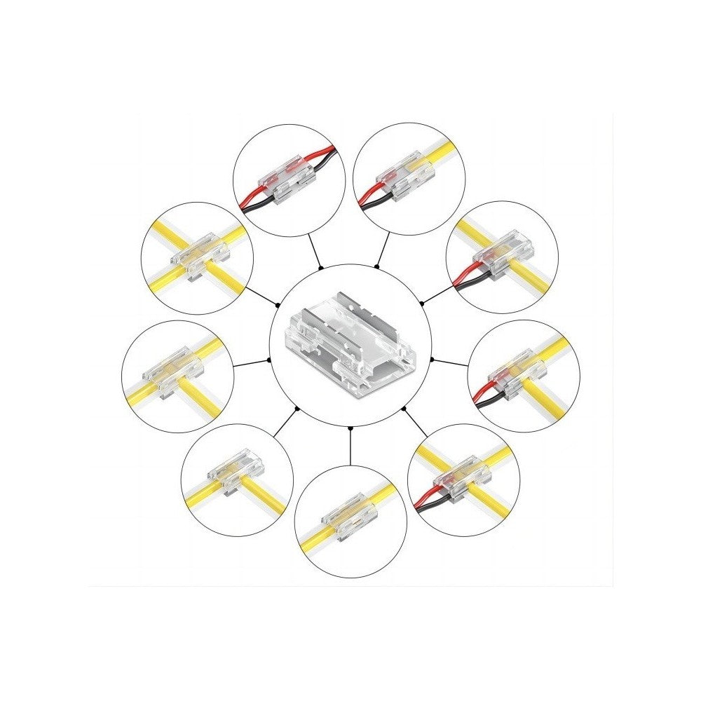 LED strip 8 i 1 samler - 8mm COB, enkeltfarvet, IP20, 5V-24V - Ideel til alle former for belysningssystemer