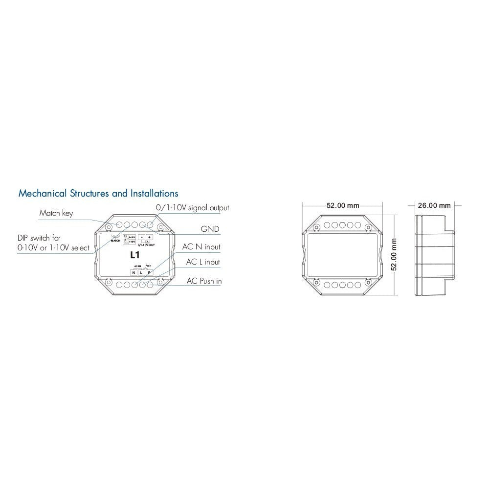 LEDlife rWave 1-10V RF og push-dim indbygningsdæmper til LED belysning - 230V input