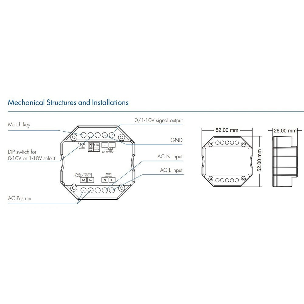 LEDlife rWave 1-10V Wifi indbygningsdæmper til LED - Tuya/Smart Life, RF, push-dim, 230V - indbygning