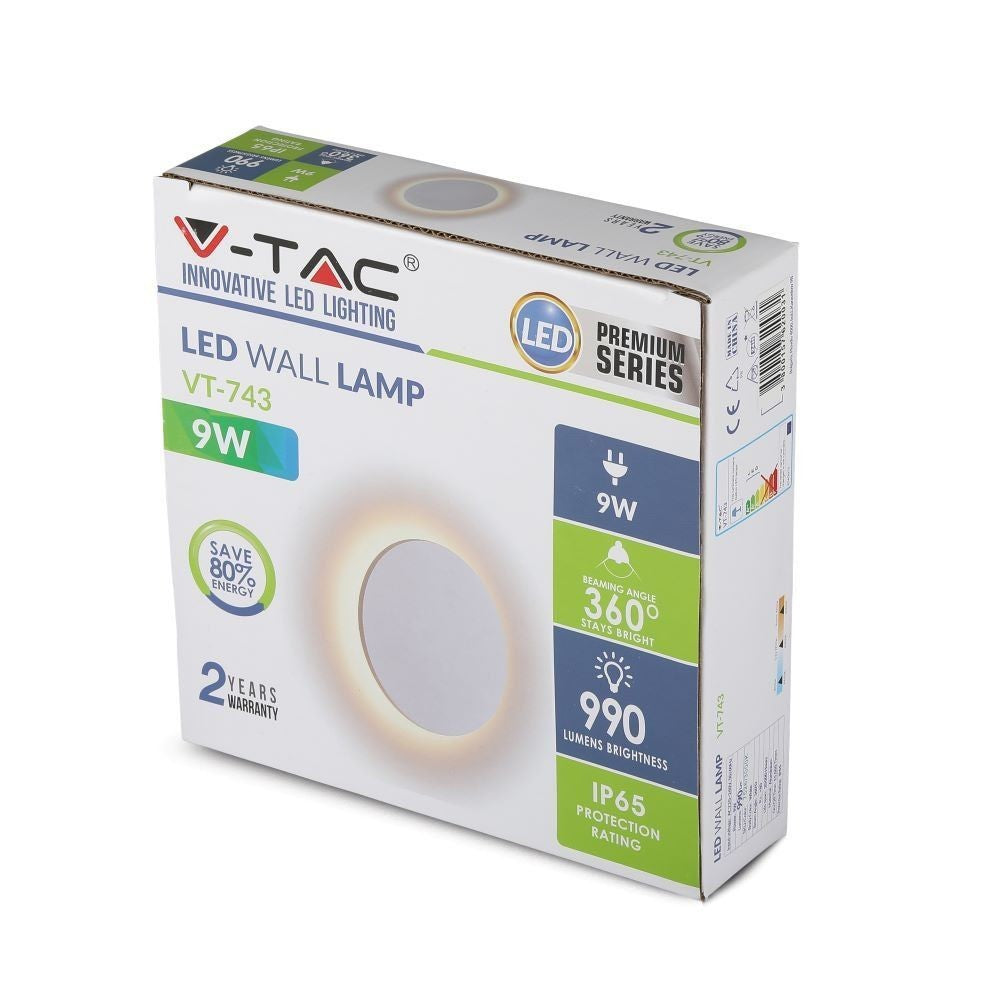 V-Tac 6W LED hvid væglampe - Rund, indirekte, IP65 udendørs, 230V, inkl. lyskilde (Erstatning for 50W)