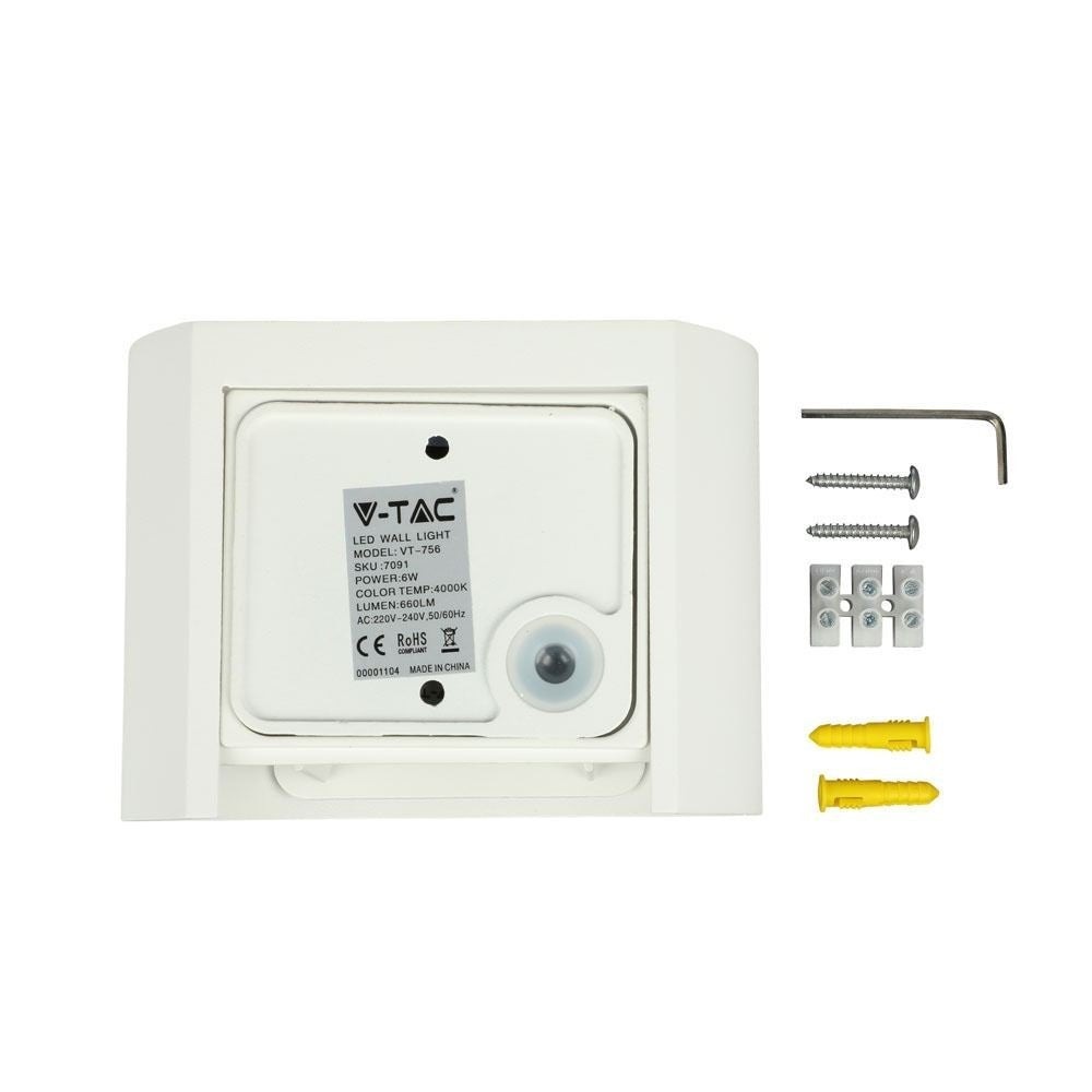 V-Tac 5W LED udendørs væglampe - Justerbar spredning, hvid, IP65, inkl. lyskilde (erstatter 50W)