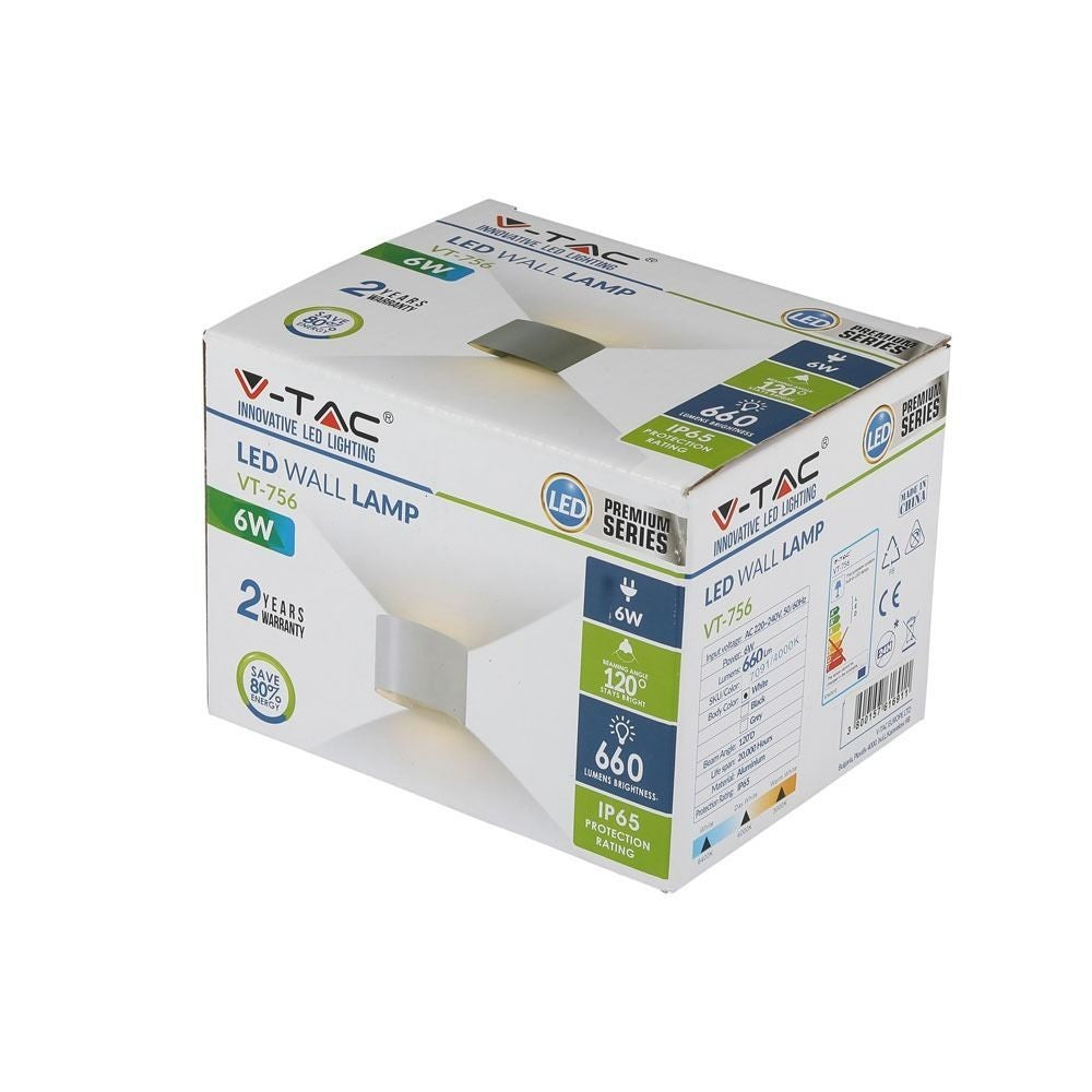V-Tac 5W LED udendørs væglampe - Justerbar spredning, hvid, IP65, inkl. lyskilde (erstatter 50W)