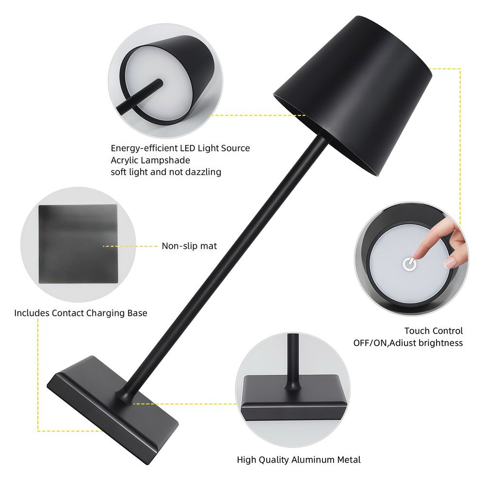Candela LED bordlampe med trådløs opladning - Sort, IP54, touch dæmpbar