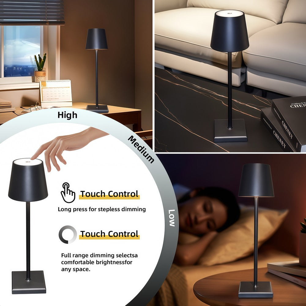 Candela LED bordlampe med trådløs opladning - Sort, IP54, touch dæmpbar