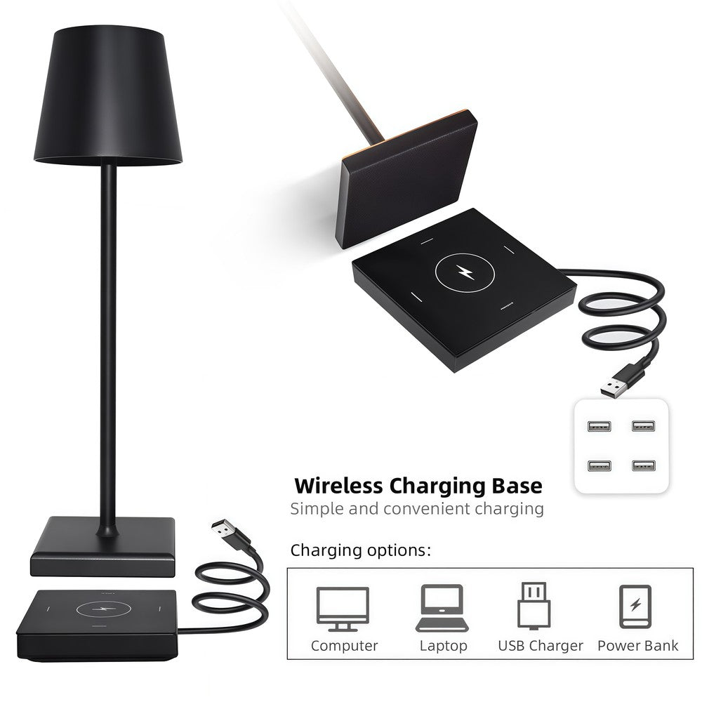 Candela LED bordlampe med trådløs opladning - Sort, IP54, touch dæmpbar