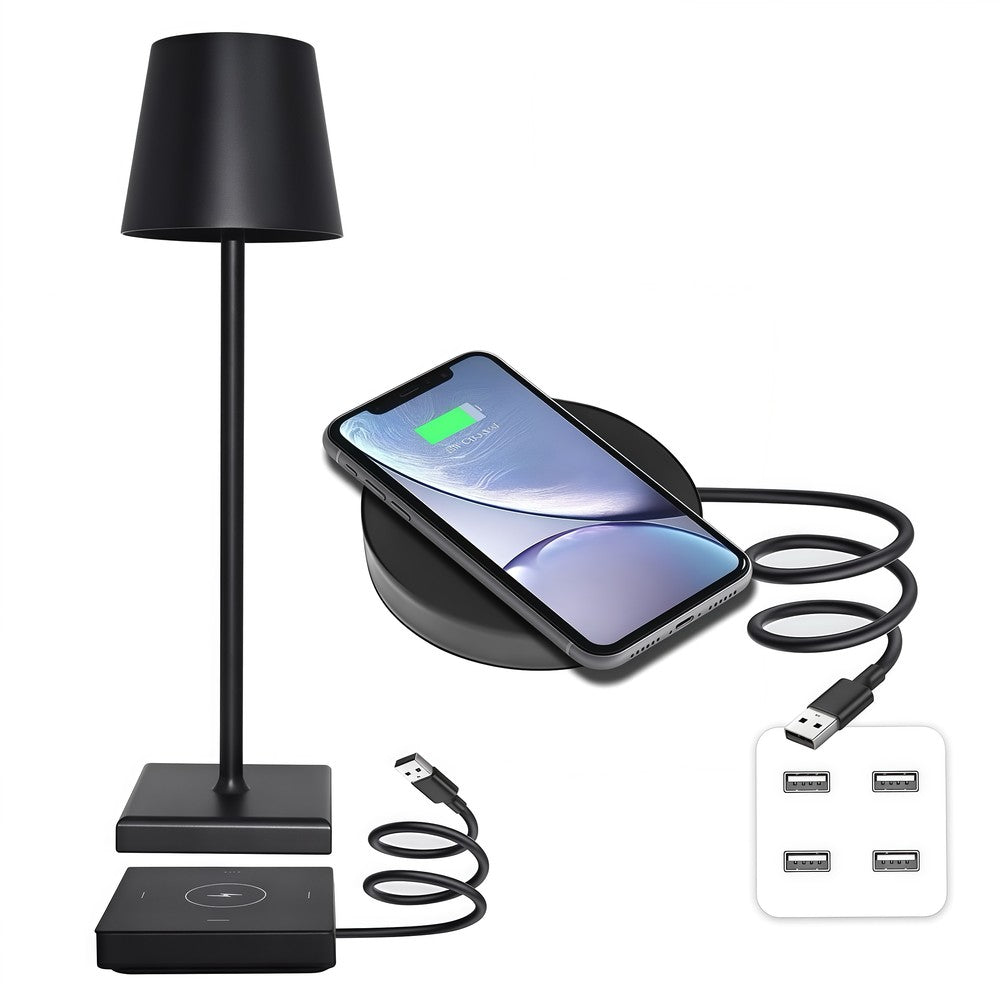 Candela LED bordlampe med trådløs opladning - Sort, IP54, touch dæmpbar