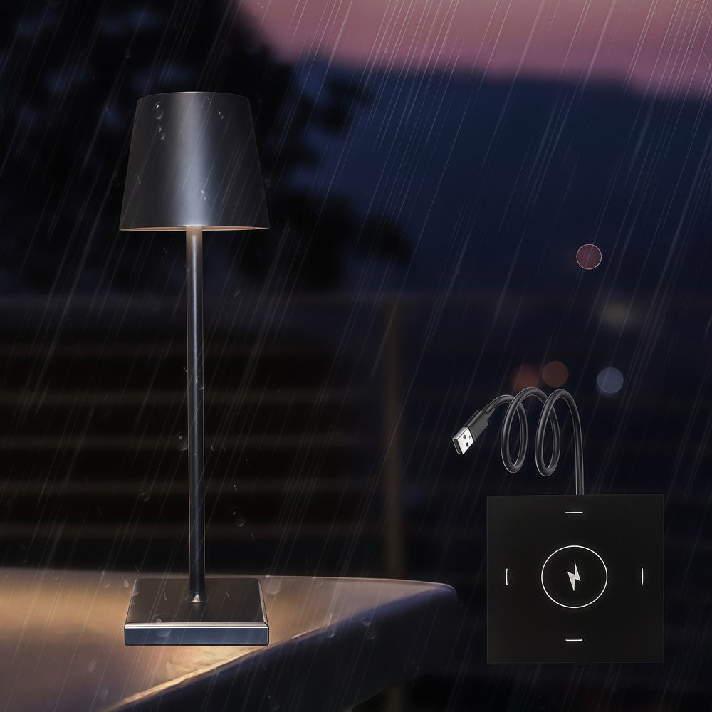 Candela LED bordlampe med trådløs opladning - Sort, IP54, touch dæmpbar