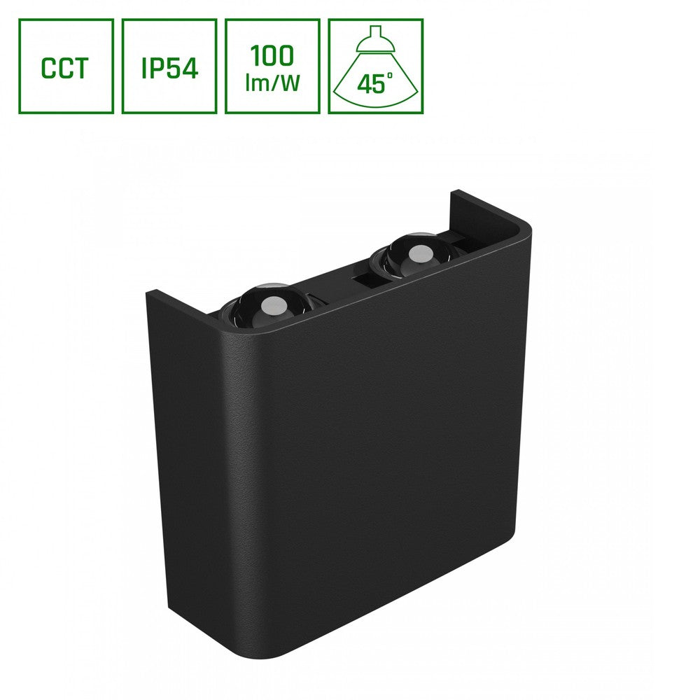 Lunarix Væglampe CCT Sort 4W 230V IP54 Ra90 110x110x40 mm Op/Ned Lys