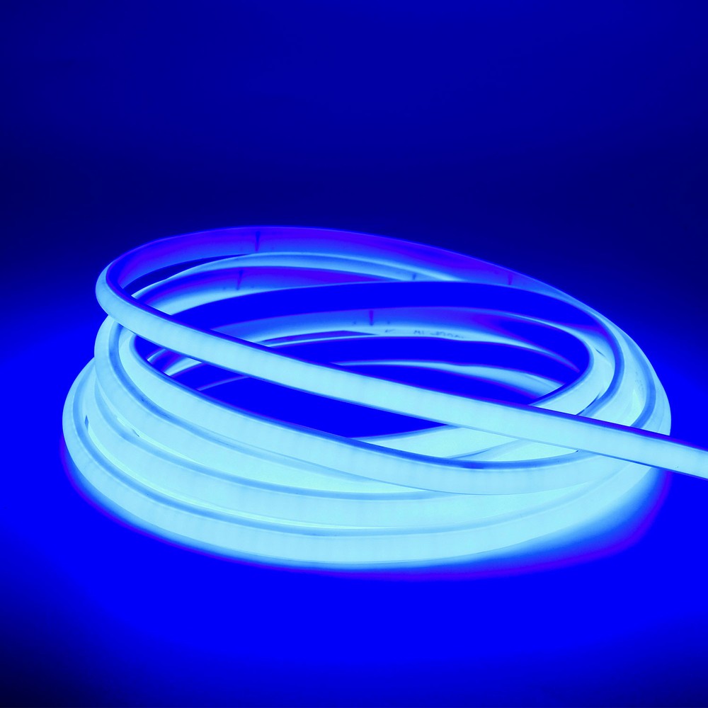 Blå Neon COB Strip IP67 - 5m, 288 LED, 11,5W/m, 230V, Vandtæt, Kan Klippes hver 10cm