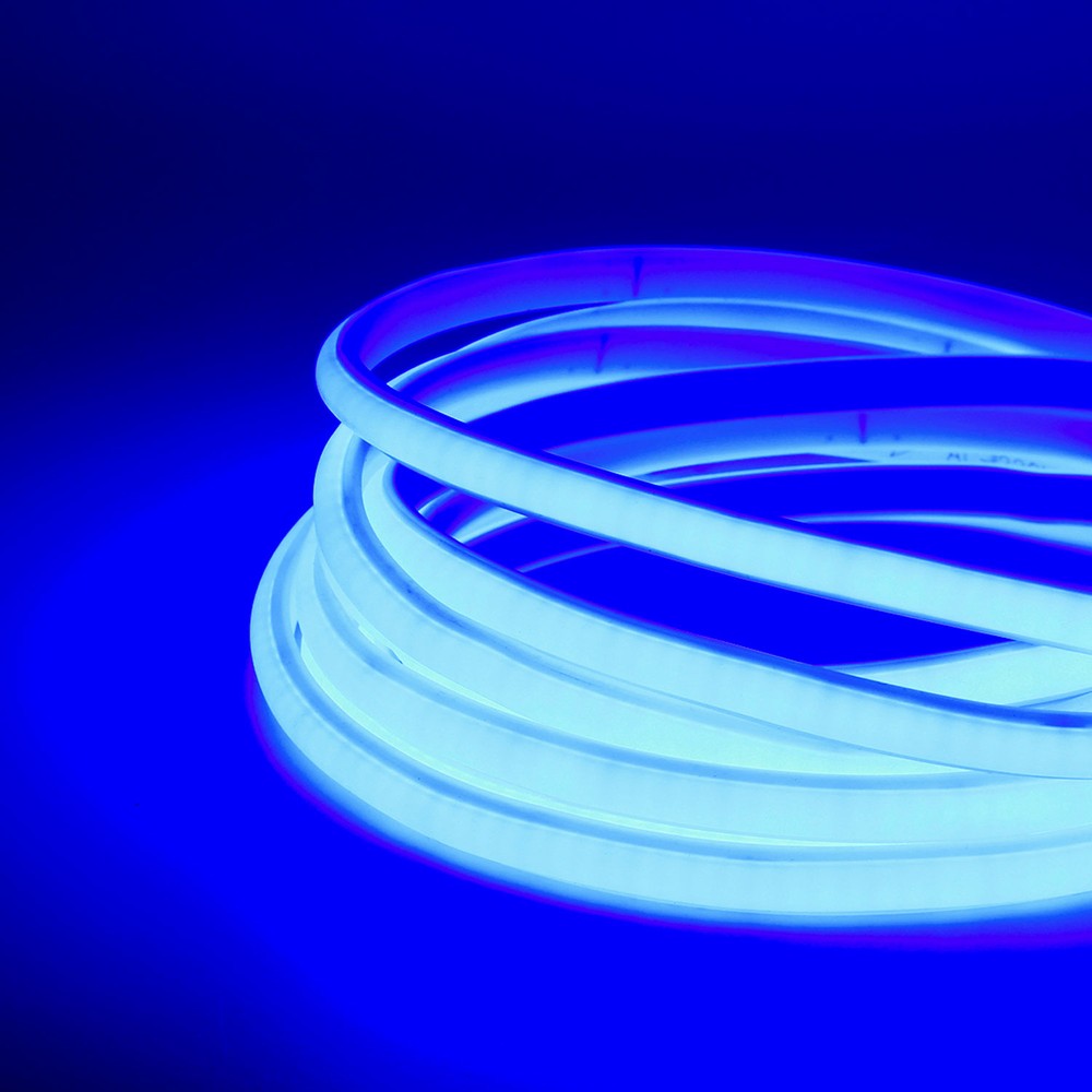 Blå Neon COB Strip IP67 - 5m, 288 LED, 11,5W/m, 230V, Vandtæt, Kan Klippes hver 10cm
