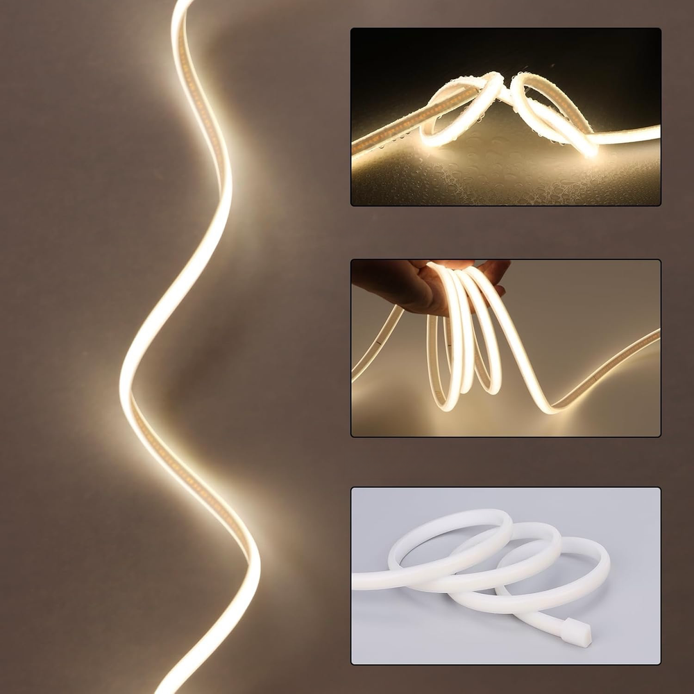 Blå Neon COB Strip IP67 - 5m, 288 LED, 11,5W/m, 230V, Vandtæt, Kan Klippes hver 10cm