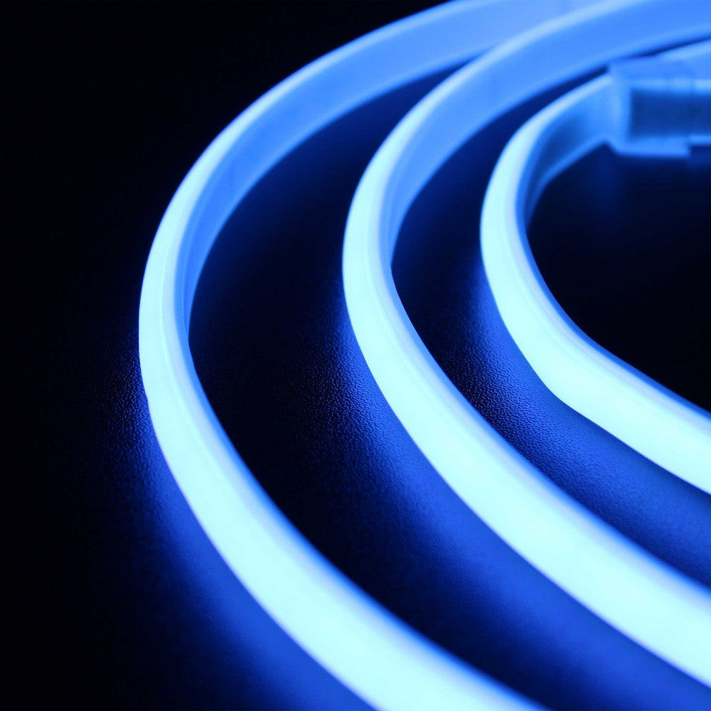 5 meter vandtæt Lyseblå Neon COB strip - 230V, IP67, 288 LED, 11,5W/m, kan klippes hver 10cm.