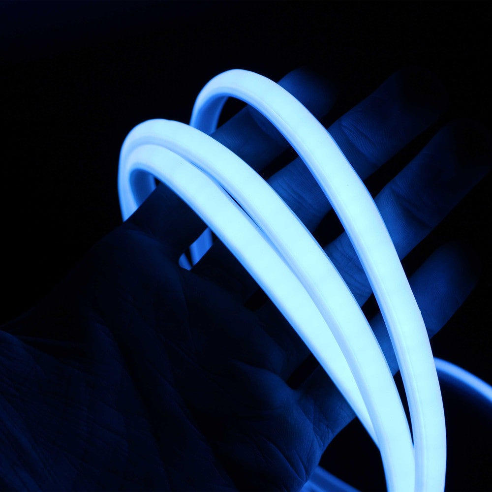 5 meter vandtæt Lyseblå Neon COB strip - 230V, IP67, 288 LED, 11,5W/m, kan klippes hver 10cm.