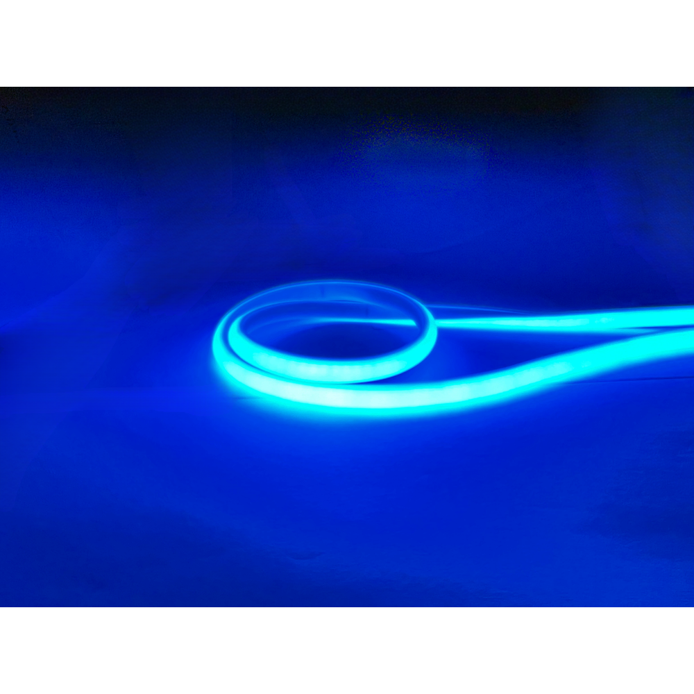 5 meter vandtæt Lyseblå Neon COB strip - 230V, IP67, 288 LED, 11,5W/m, kan klippes hver 10cm.