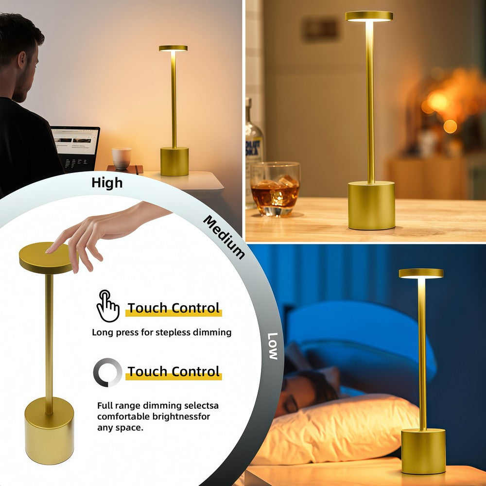 Candela Opladelig LED bordlampe med trådløs opladning - Guld, IP54, Inde/ude, touch dæmpbar