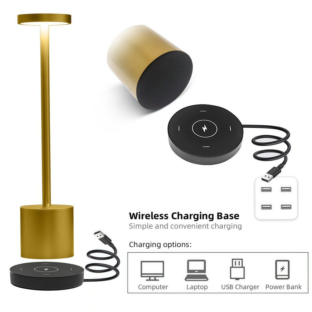 Candela Opladelig LED bordlampe med trådløs opladning - Guld, IP54, Inde/ude, touch dæmpbar
