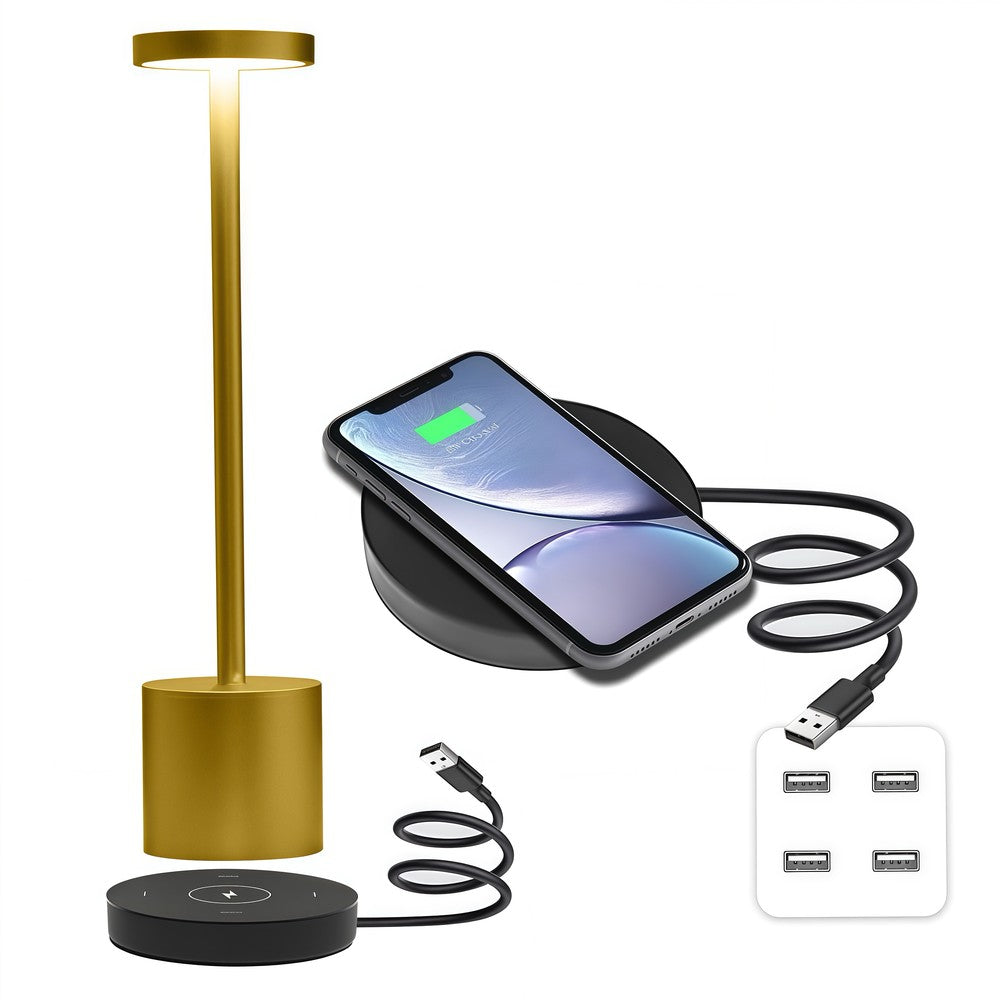 Candela Opladelig LED bordlampe med trådløs opladning - Guld, IP54, Inde/ude, touch dæmpbar