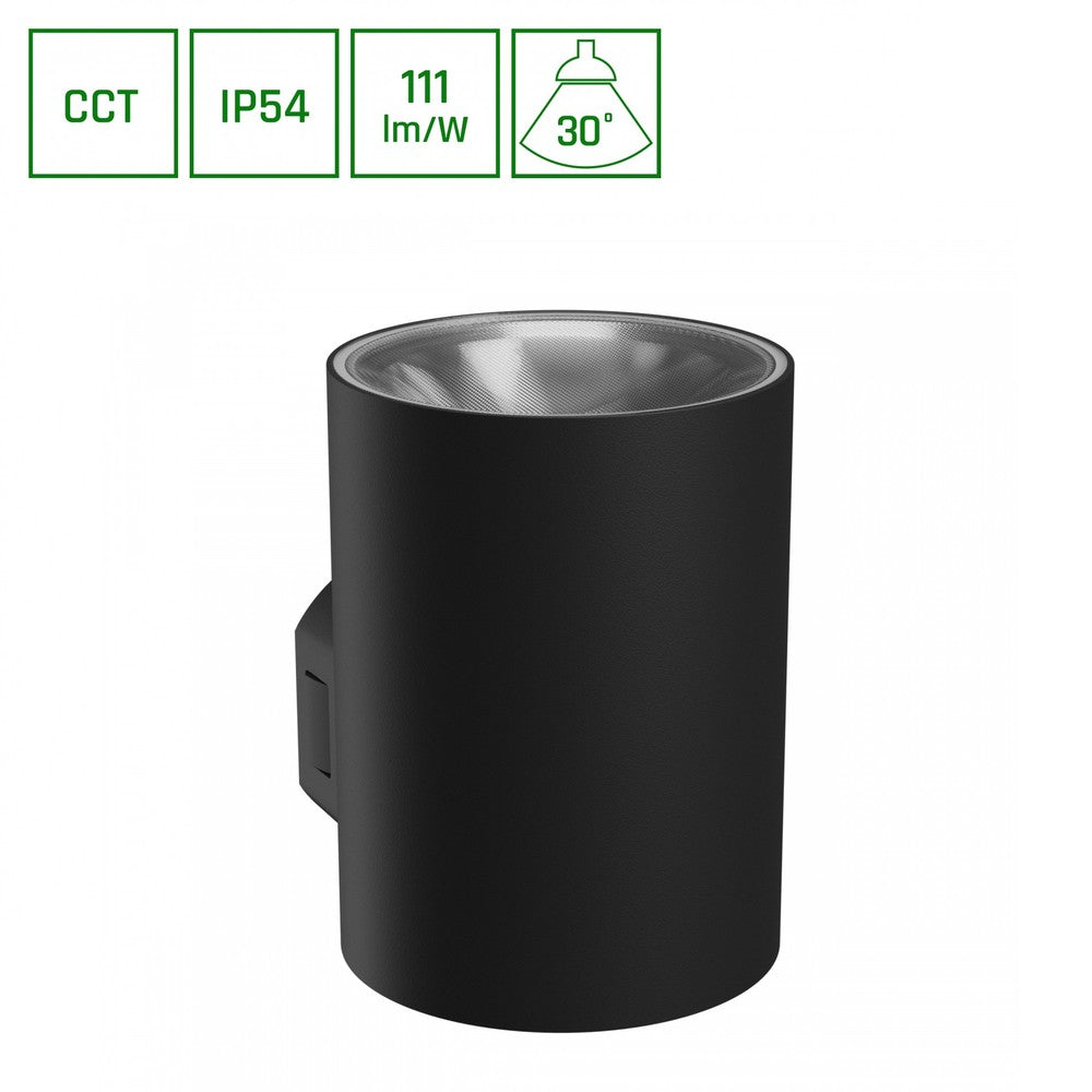 Torre 9W Sort Rundt Facadelys med CCT, IP54 og 700lm - 230V