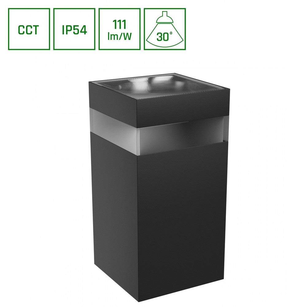Sort Kvadratisk Facadelampe - Torre Ring 9W 230V IP54 99x78x156mm, 700lm, RA80