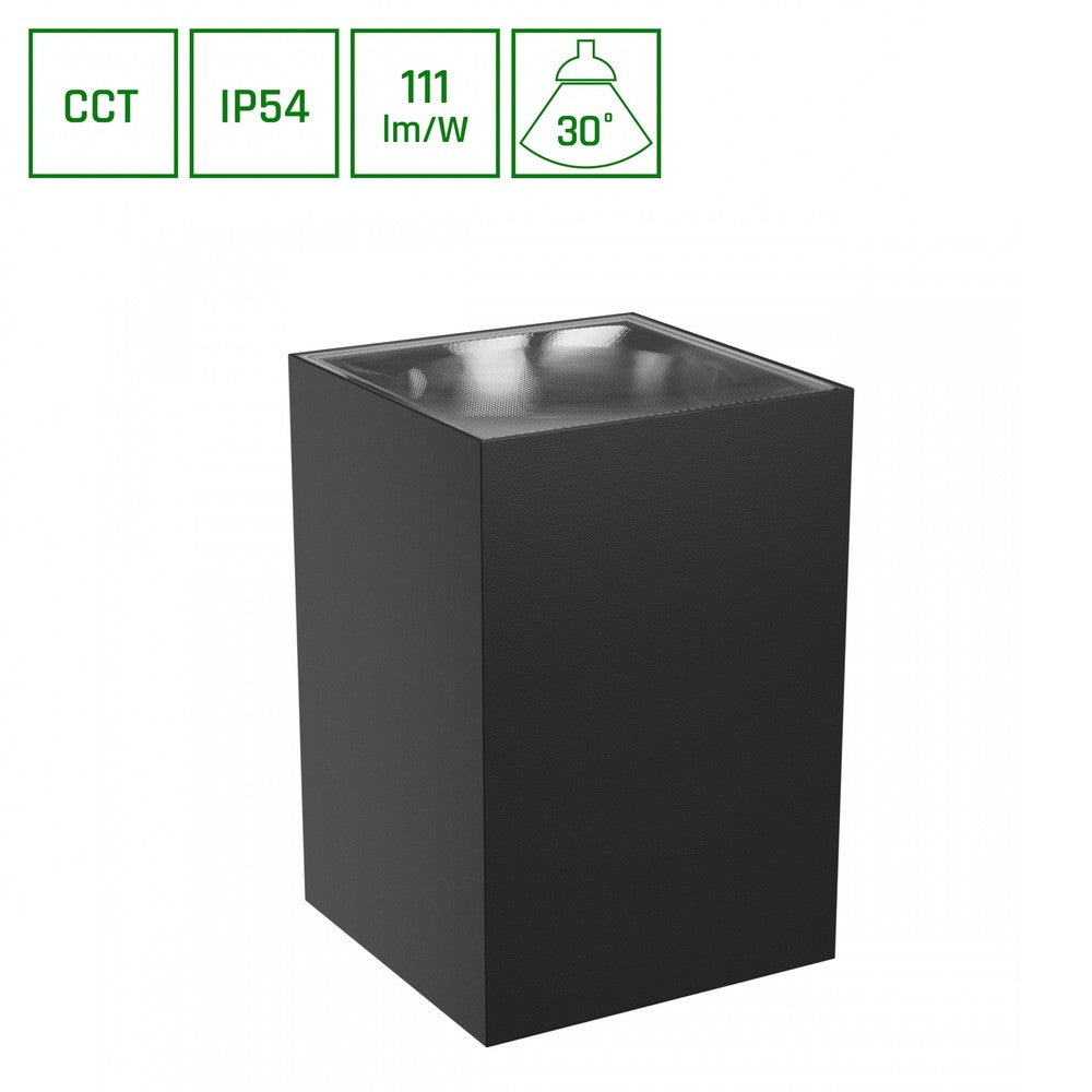 Sort firkantet facadeslampe - TORRE 9W IP54, 230V, 99x78x117mm, 700lm, RA80