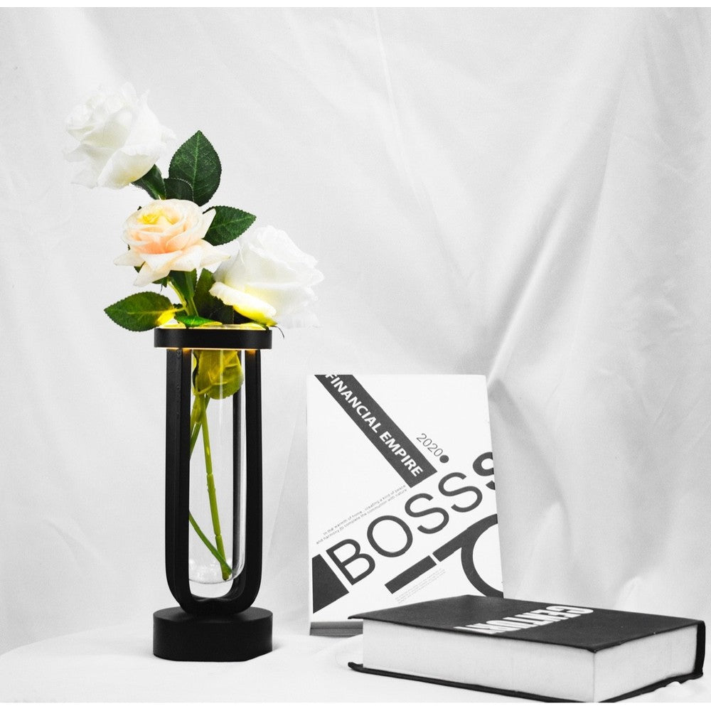 Sort blomstervase med LED lys til inde- og udendørs brug - Dæmpbar, IP54, 5W, 500lm, RA80