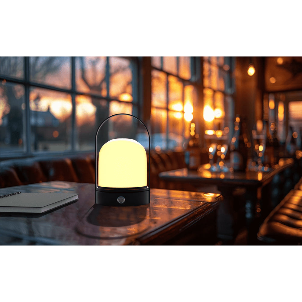 Opladelig LED bordlampe til indendørs og udendørs brug, sort, dæmpbar, IP54, 5W, 500lm, RA80.