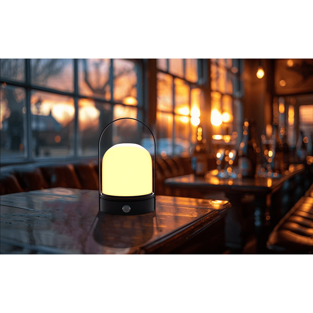 Opladelig LED bordlampe til indendørs og udendørs brug, sort, dæmpbar, IP54, 5W, 500lm, RA80.