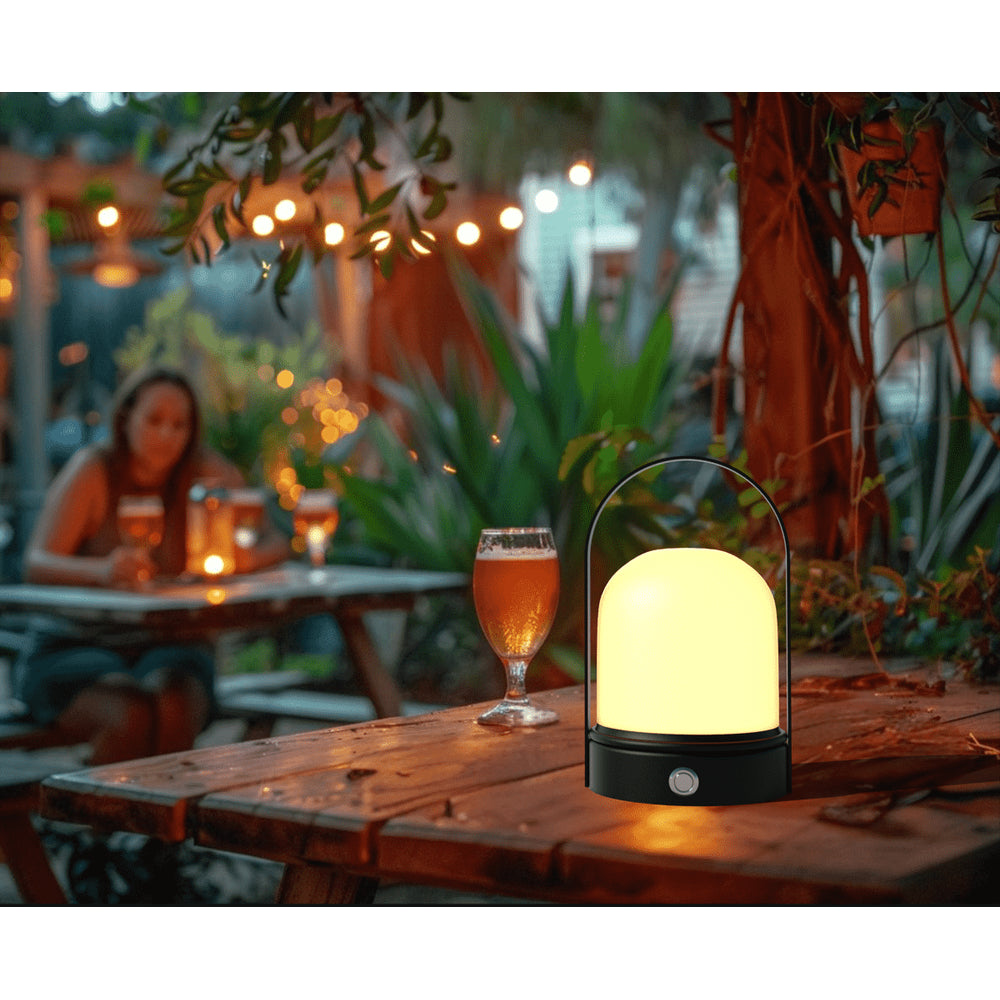 Opladelig LED bordlampe til indendørs og udendørs brug, sort, dæmpbar, IP54, 5W, 500lm, RA80.