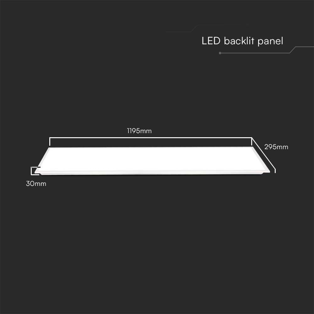 V-Tac 120x30 LED-panel - 40W, 4800lm, hvid ramme, 5 års garanti