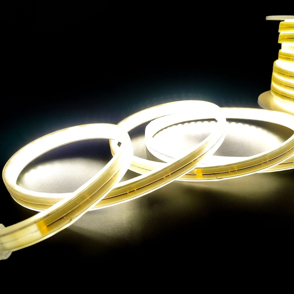 Selvlysende arbejdslys 25m 230V LED strip - IP67, 180 LED/m, 11W/m, 1000 lm/m, 4000K, 275W, 25000lm, RA80, IP67
