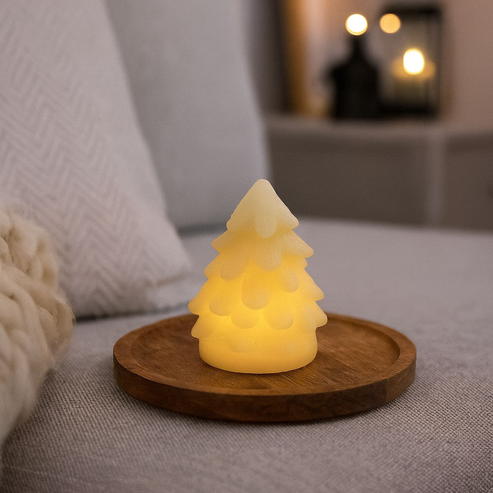 LED Juletræ lys med blinkende flammeeffekt - Hvid stearin - H9cm, Ø6,5cm