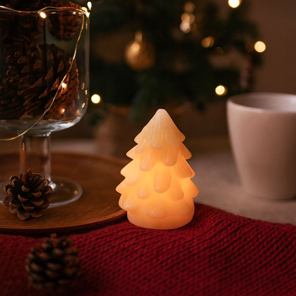LED Juletræ lys med blinkende flammeeffekt - Hvid stearin - H9cm, Ø6,5cm