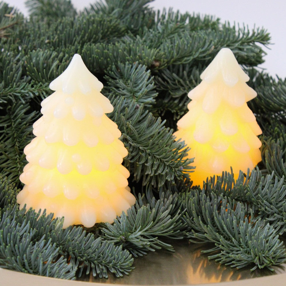 LED Juletræ lys med blinkende flammeeffekt - Hvid stearin - H9cm, Ø6,5cm