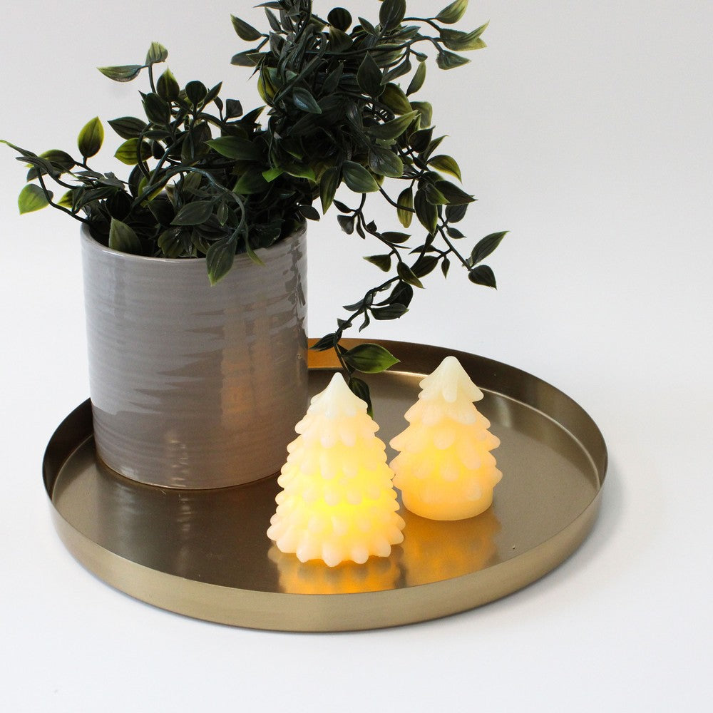 LED Juletræ lys med blinkende flammeeffekt - Hvid stearin - H9cm, Ø6,5cm