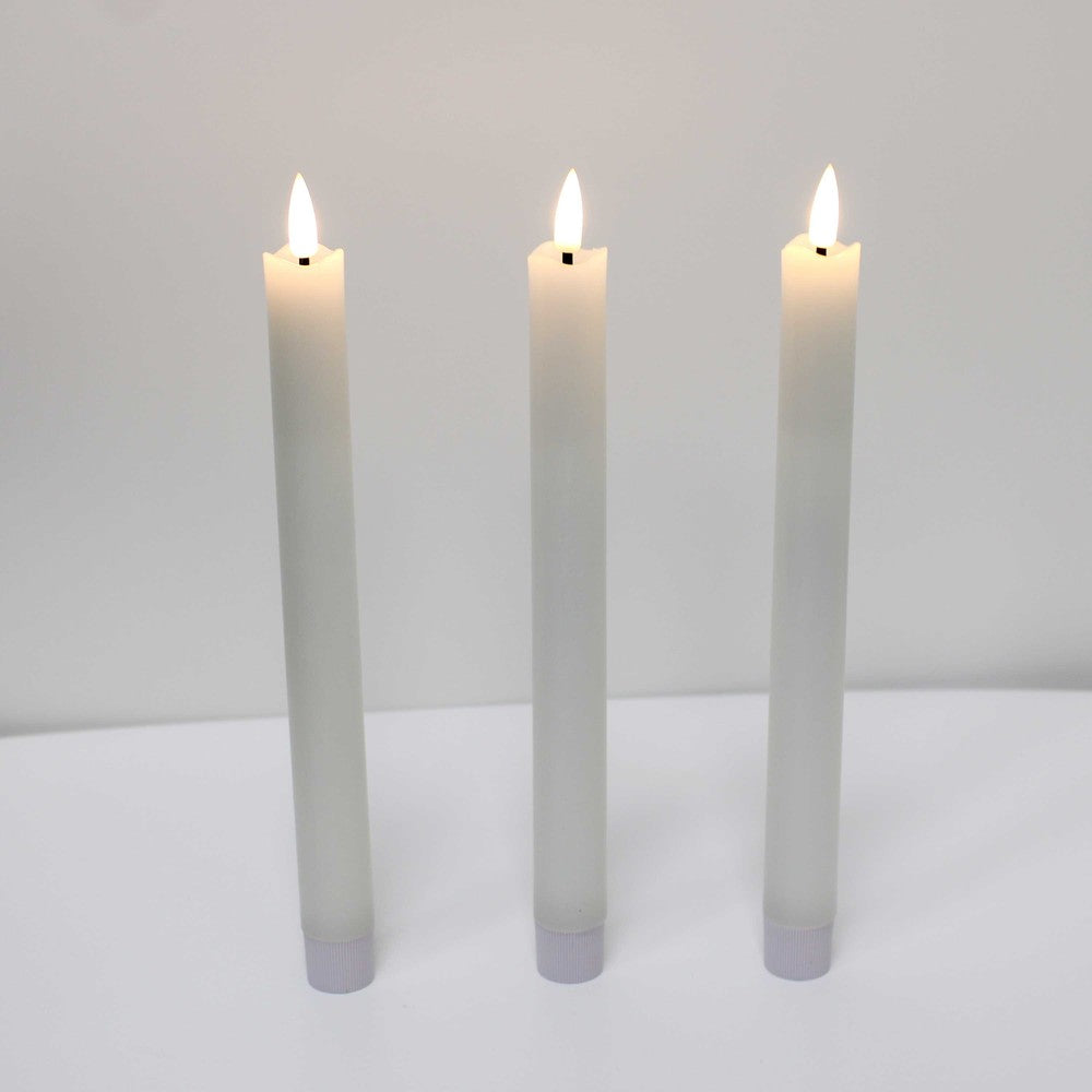 3-pak LED stearinlys med flammeeffekt, Ø2,2cm, Højde: 24,5cm, kronelys, fjernbetjening, timer, batteridrevet