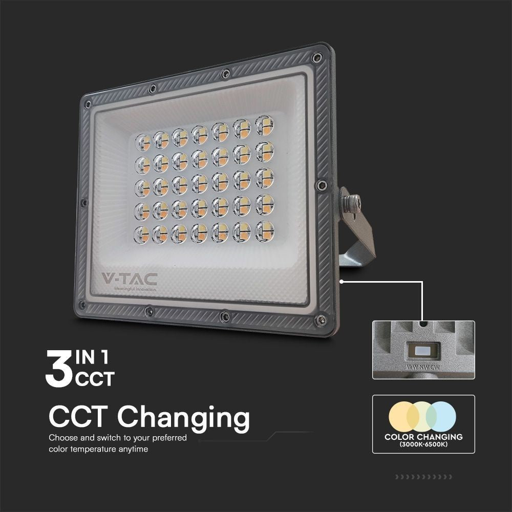V-Tac 30W LED projektør med CCT og 3 lyskulører til udendørs brug, arbejdslampe - 2350lm, RA80, IP65, 230V input