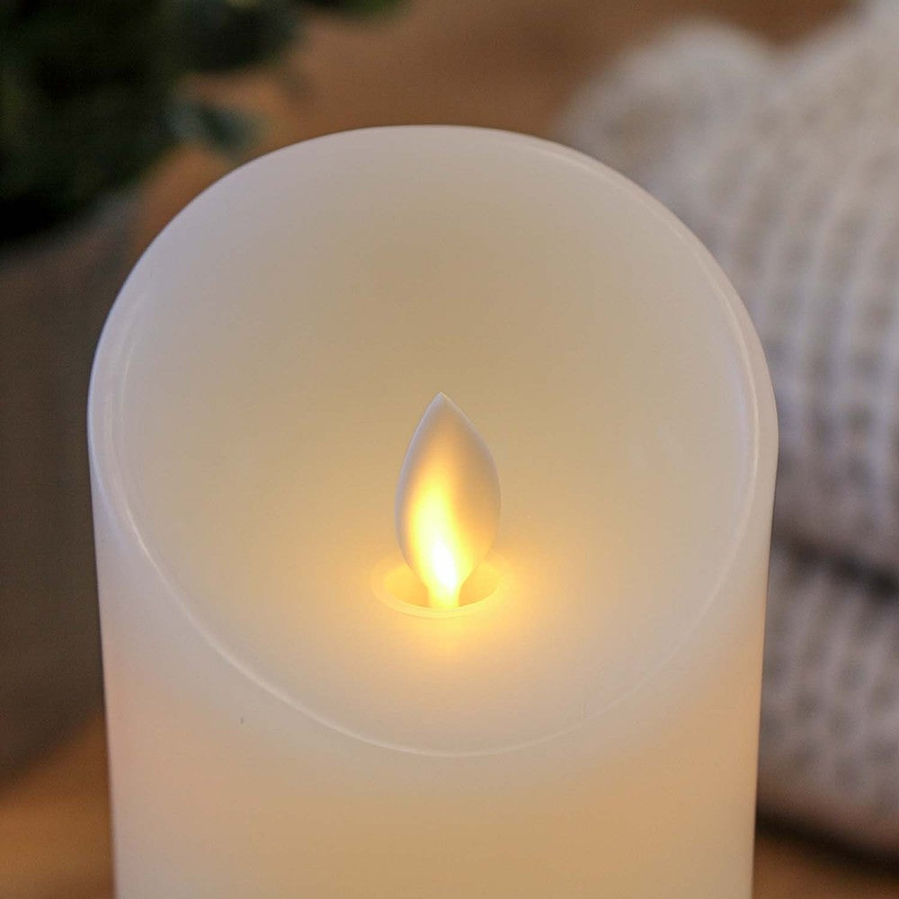 LED XL Bloklys 30cm høj med flammeeffekt og fjernbetjening - Hvid - Ægte stearin - Timer inkluderet