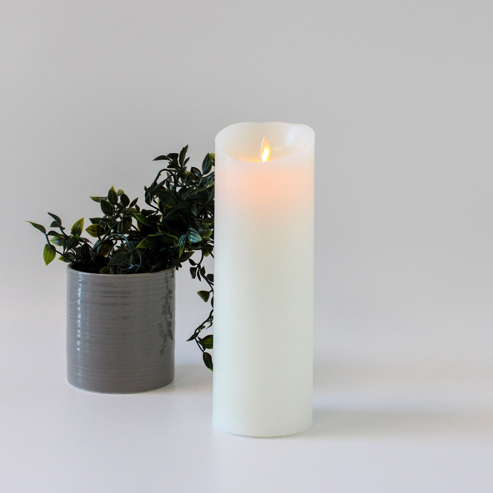 LED XL Bloklys 30cm høj med flammeeffekt og fjernbetjening - Hvid - Ægte stearin - Timer inkluderet