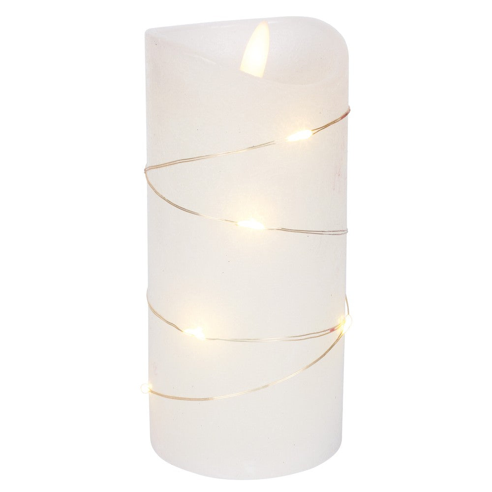 LED Bloklys med lyskæde og flammeeffekt, 15cm høj, inkl. fjernbetjening, ægte stearin, Ø7,5cm