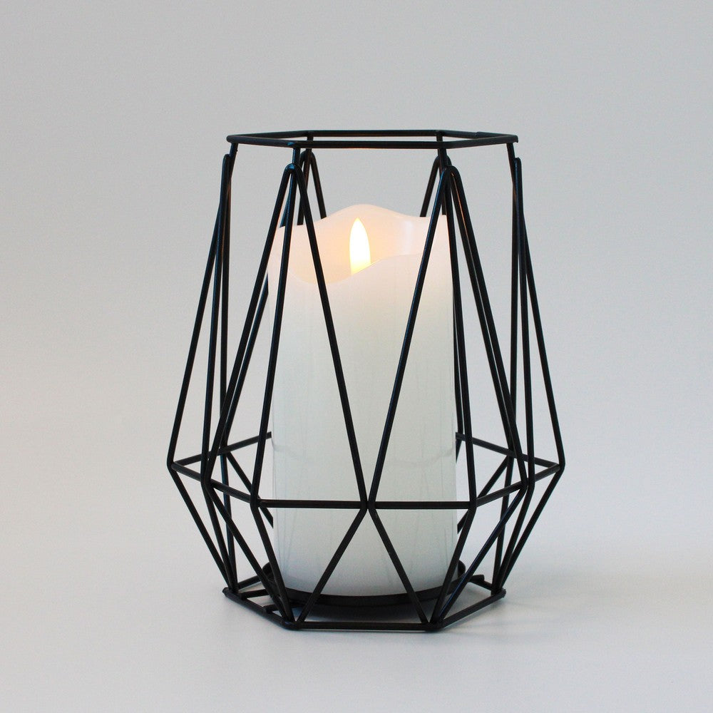 LED Bloklys med flammeeffekt, hvid, 15cm høj, Ø7,5cm, fjernbetjening, timer, ægte stearin