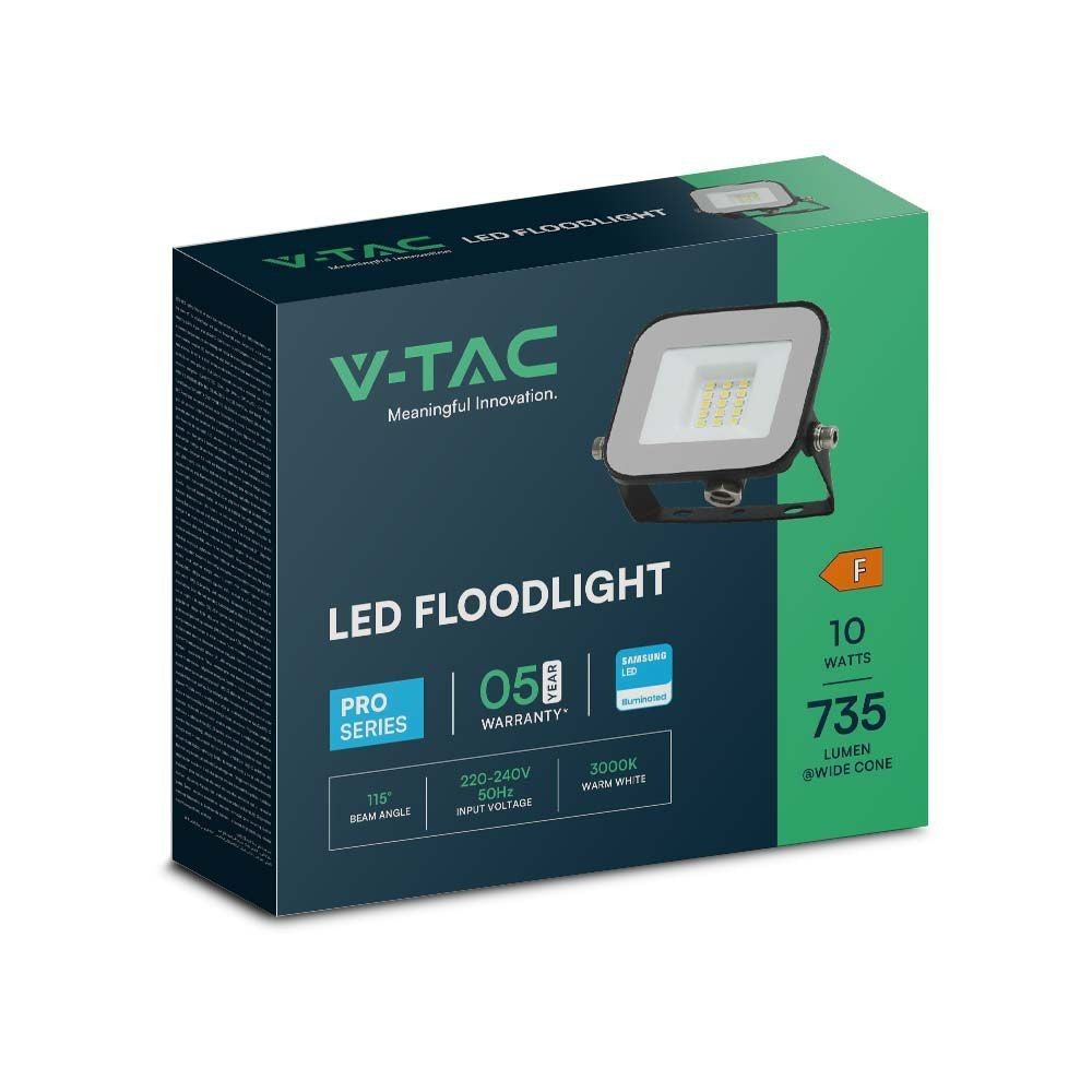V-Tac 10W LED projektør - Samsung LED chip, arbejdslampe, udendørs, 735 lm, IP65
