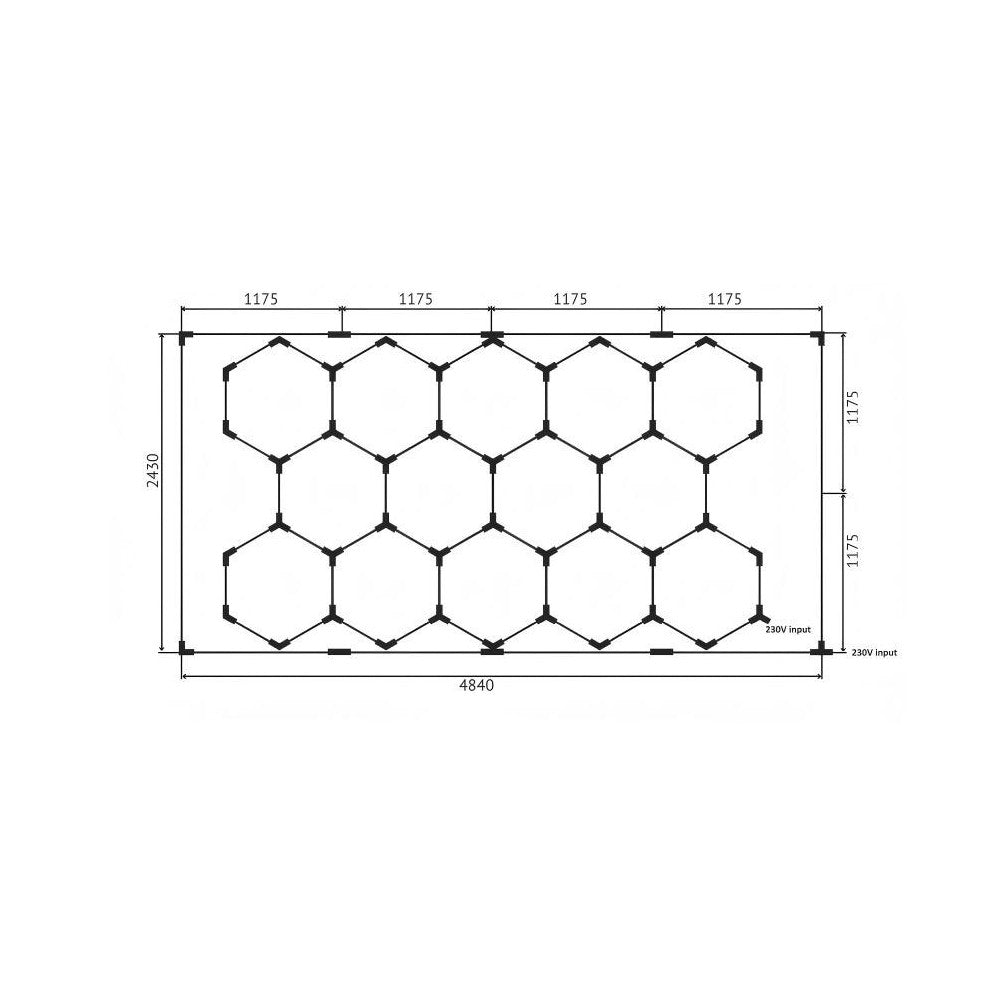 Hexagon LED 14 felter + ramme sæt - CRI90, 591W, inkl. strømtilslutning