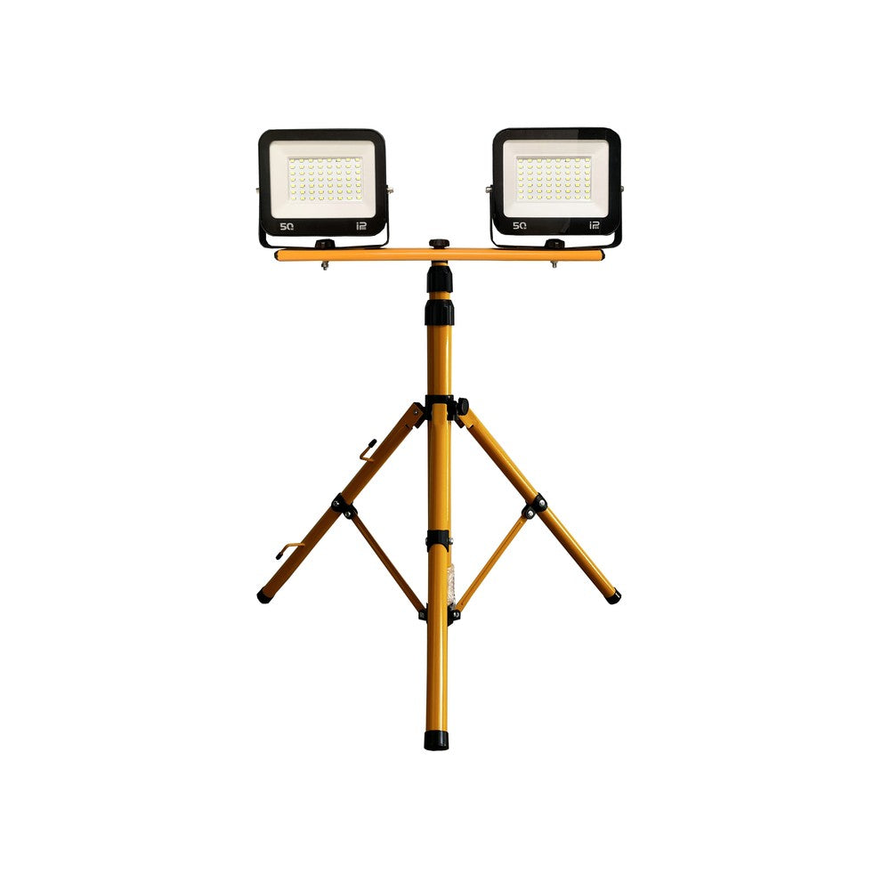 Tripod Stativ - Noctis LED Flomlys, 2x50W, Neutral Hvid, 230V, 110° Spredning, IP66, 205x170x30mm, 2100mm Ledning, RA80, 8300lm, IP65