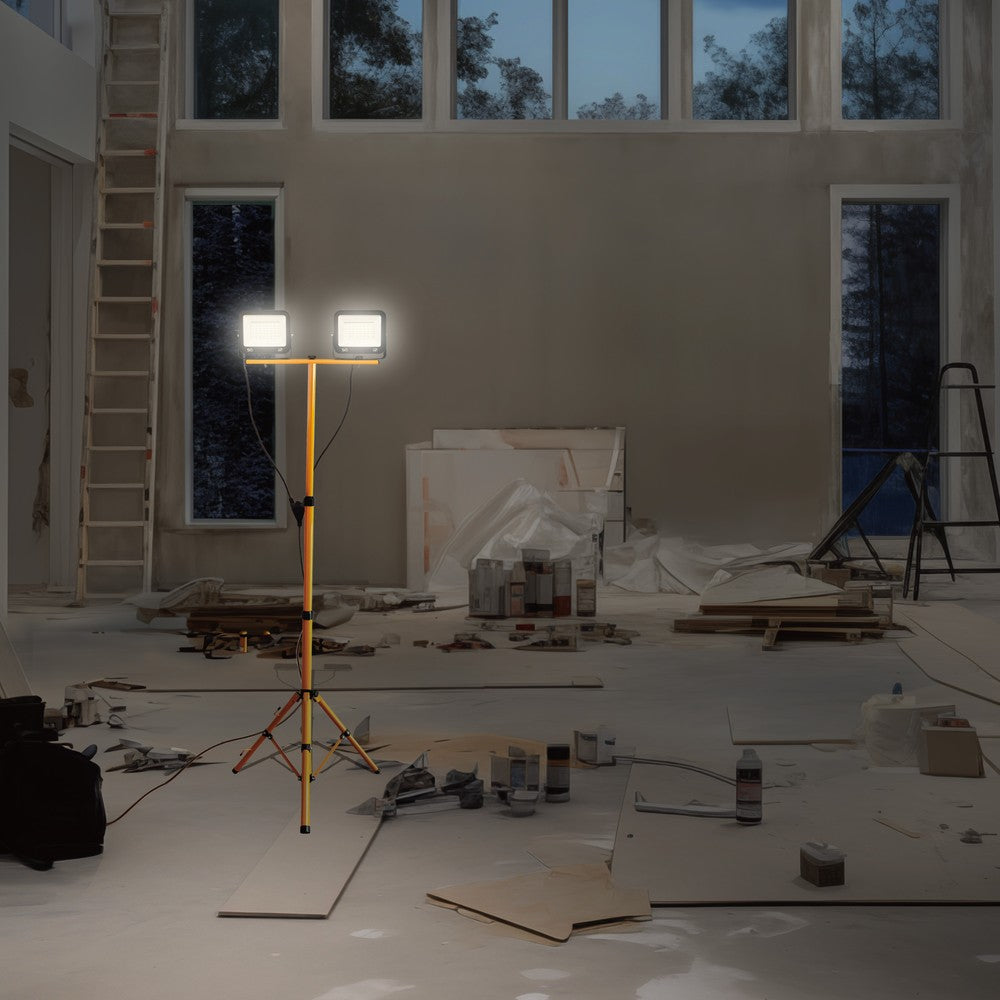 Tripod Stativ - Noctis LED Flomlys, 2x50W, Neutral Hvid, 230V, 110° Spredning, IP66, 205x170x30mm, 2100mm Ledning, RA80, 8300lm, IP65