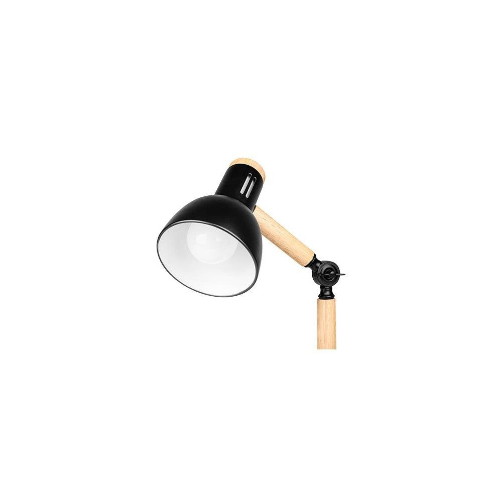 Sort metal og træ bordlampe med 1,5m ledning - E27 fatning, op til 60W