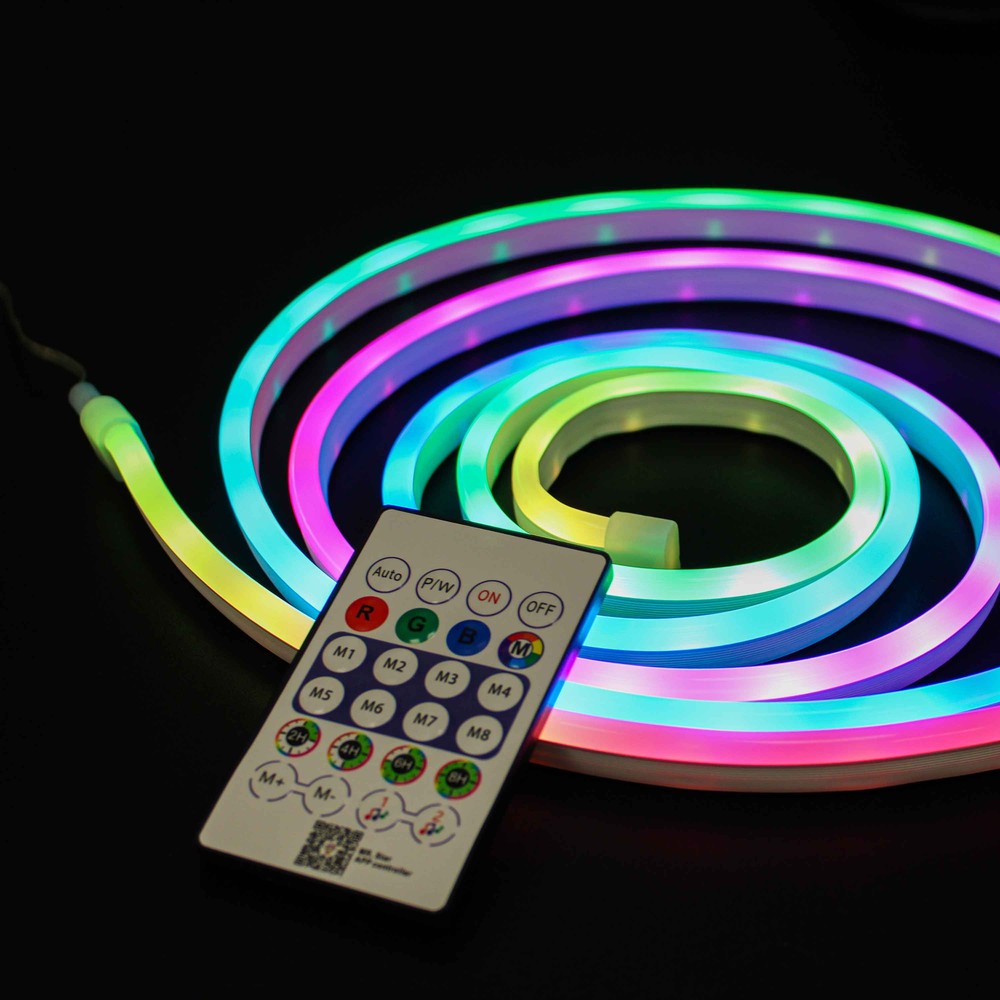 250cm RGBIC Neon Flex komplet sæt med Bluetooth app og fjernbetjening - inkl. montage og USB (3W, 5V)