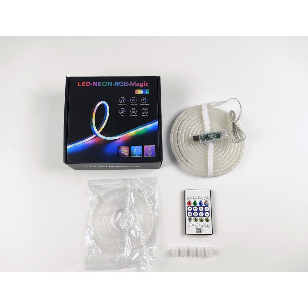 250cm RGBIC Neon Flex komplet sæt med Bluetooth app og fjernbetjening - inkl. montage og USB (3W, 5V)