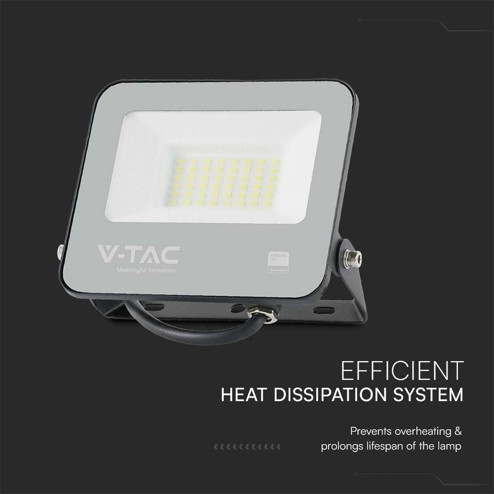 V-Tac 50W LED projektør med Samsung LED chip, 5740lm, IP65, udendørs, 5 års garanti