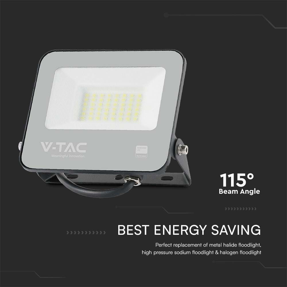 V-Tac 50W LED projektør med Samsung LED chip, 5740lm, IP65, udendørs, 5 års garanti